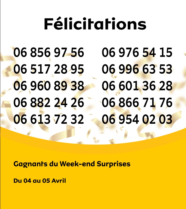 MTN_123's tweet photo. Y'ello la famille !
Bravo à nos 50 gagnants du week-end Surprises du 04 au 05 Avril
Ils se partageront 1.000.000F CFA.
Ils ont créés leurs forfaits appel ou Internet avec MTN forfait Na Ngaï
#BienEnsemble #RestezChezVous #Ponayo #mtncongo #weekendSurprises https://t.co/TGpzOQmpWr
