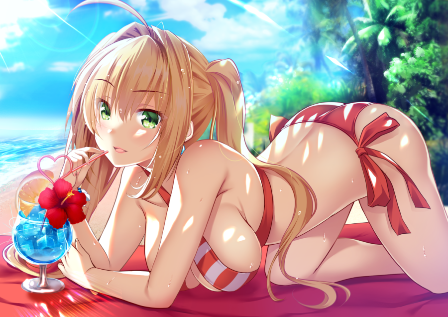 ネロ・クラウディウス(Fate) ,ネロ・クラウディウス(水着) 「バトンを繋いで頂けましたので投稿させて頂きます、女の子のイラストを描く事が好きで」|泉水茜のイラスト