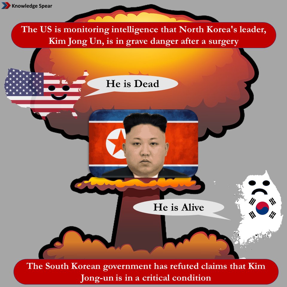 KnowledgeSpear's tweet photo. Supreme Leader of #NorthKorea, #KimJongUn is on his death bed according to #USA Intel sources, a claim refuted by #SouthKorea. https://t.co/BHv1r7CyjM