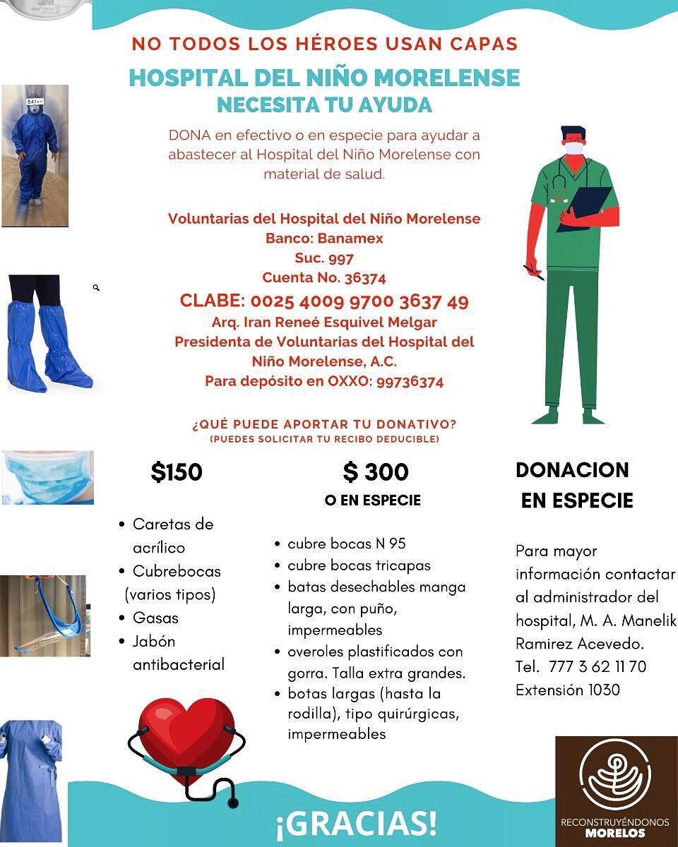 Si quieres hacer algo y no sabes cómo o por dónde empezar, ayuda al personal de los hospitales #rt #reconstruyendonos #Morelos