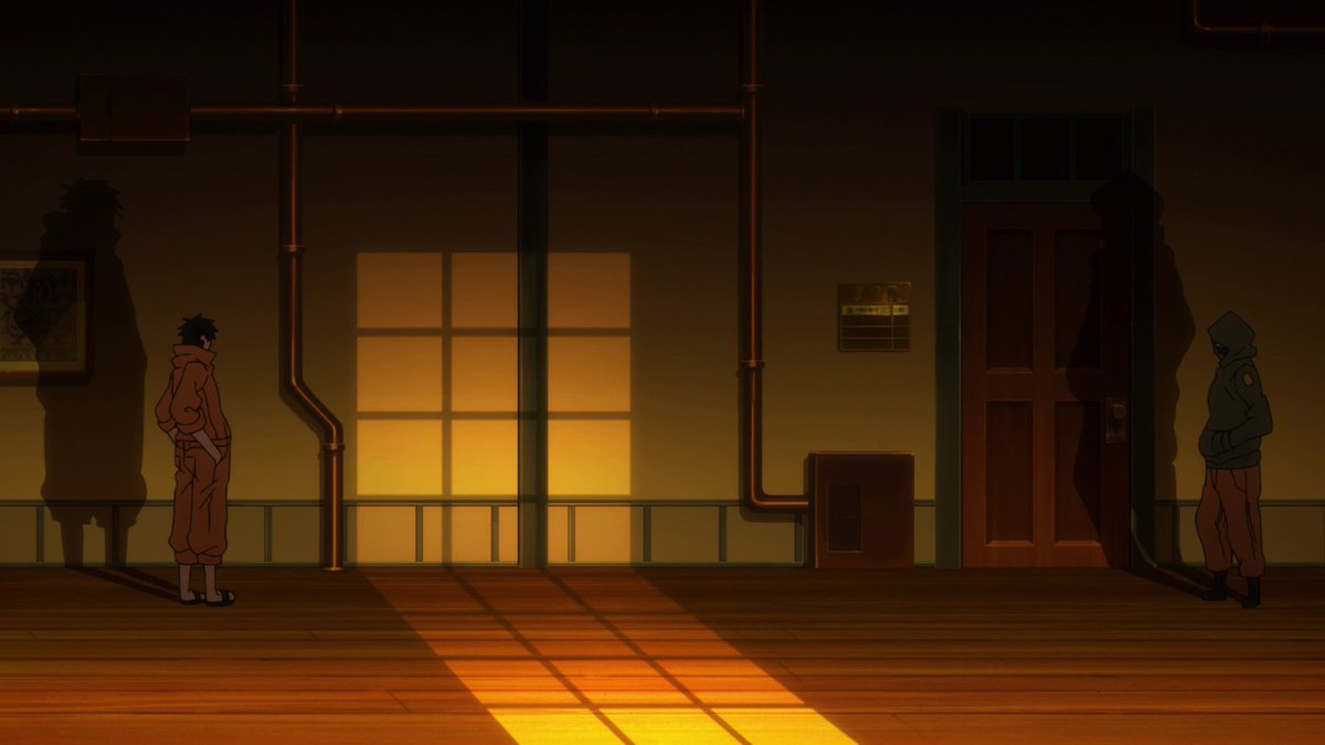 Shinra and Arthur's investigation sports some really nice lighting. I especially enjoy the way the shadows of the windows project onto the ground. Gotta love the varied exaggerated layouts, too.