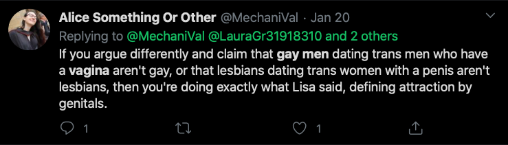 This tweet details the homophobia from Trans Activist who insist that Lesbian's like penis, and gay men vagina.After the initial post that will be done over a few days, I will update with new examples weekly. Feel free to link to it as needed.  #cottonceiling  #boxerceiling