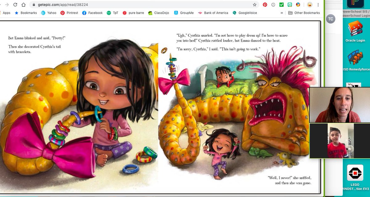 SherylBurt15's tweet photo. One of my favorite parts of my day as a teacher is reading aloud. It brings me so much joy (and I tend to get into the characters). Who says we still can't share books while stuck at home? #DallasISDCheckIn #GPStrongerTogether #ChargerFamily https://t.co/8OxLRiYYjv