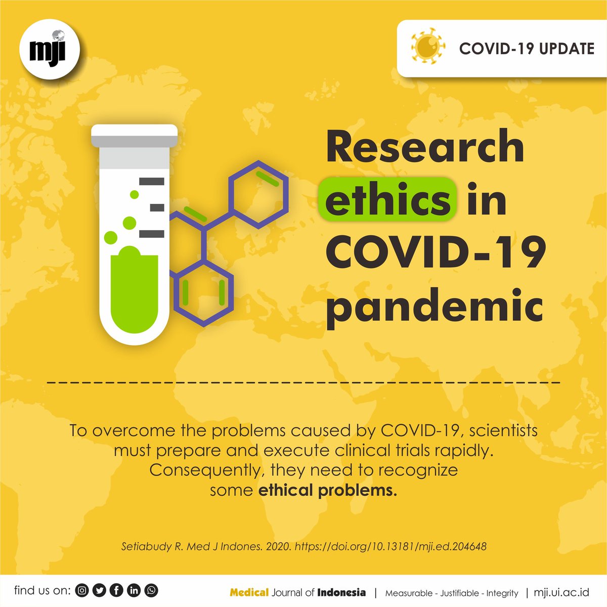 MedJIndones's tweet photo. Several recent problems caused by #COVID19 has prompted an urgent need to execute #clinicaltrials to combat the spread of the #deadlyvirus. To overcome this condition, #scientists must prepare #clinical #trial rapidly and recognize some #ethicalproblems. https://t.co/1LqH3nP8ON