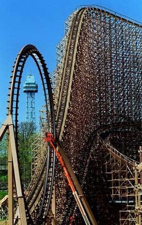 son of beast (2000-2009) was a wooden hypercoaster (200-299 feet tall) built by the roller coaster coorperation of america (RCCA). it was the first wooden hypercoaster, and it also had a vertical loop.