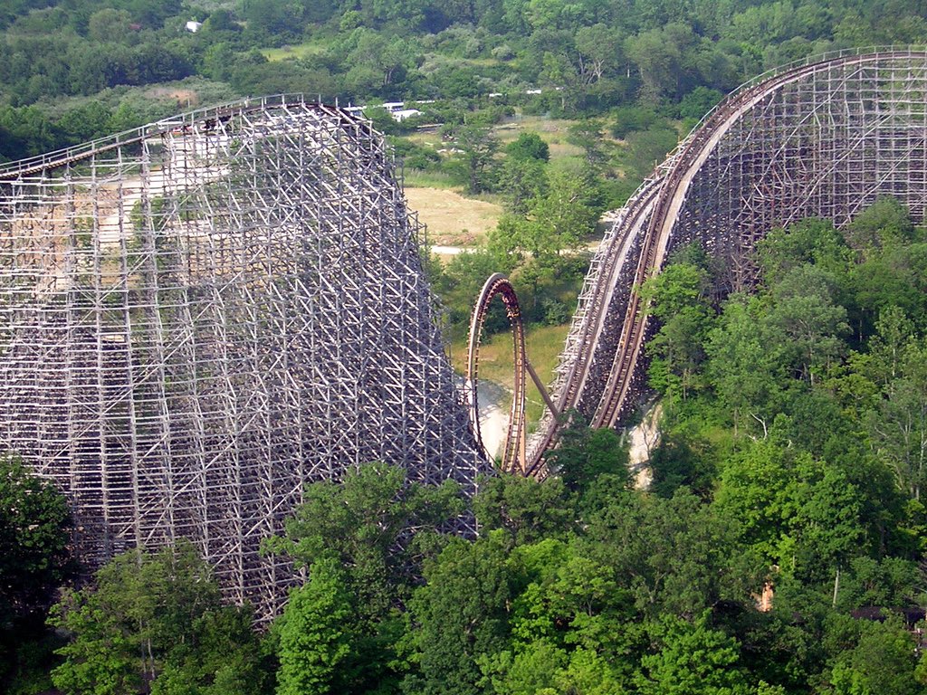 son of beast (2000-2009) was a wooden hypercoaster (200-299 feet tall) built by the roller coaster coorperation of america (RCCA). it was the first wooden hypercoaster, and it also had a vertical loop.