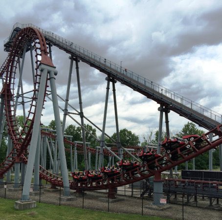 firehawk (2007-2018) was a vekoma flying dutchman coaster relocated from geauga lake. when the red paint chipped off you could see the neon green paint from when it was at gauga lake.