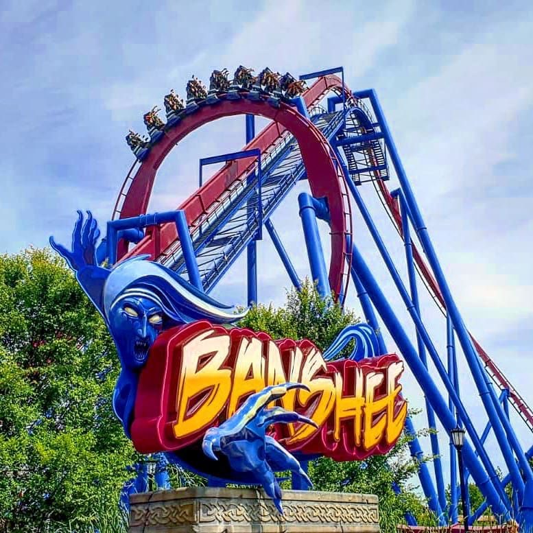 banshee (2014-present) is a B&M invert that is on the land formerly occupied by son of beast. with a max speed of 68 mph you zoom. through the layout. its genuinely such a fun ride, and its a pretty coaster too. its also the only coaster in the world with a pretzel knot