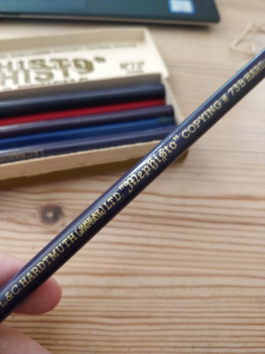 Copying pencils were indelible, and could be used to make copies (as they had analine dye in them, so if you wet them they'd imprint on another surface). Lots of variations in these, depending on when and where they were made - I love the design of the 'Mephisto'