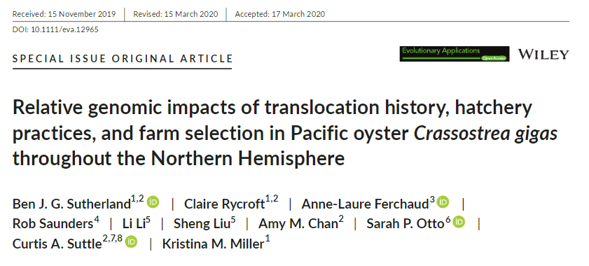 bsuther7's tweet photo. Our work on #PacificOyster popn #genetics by #RADseq throughout the Northern Hemisphere (farmed &amp; wild) is now avail in beautifully formatted Early View at #EvolutionaryApplications.
Great to see! Thanks for all comments via @biorxivpreprint &amp; #PeerReview. https://t.co/xtAyv9HP2j https://t.co/IM2RdZbwjj
