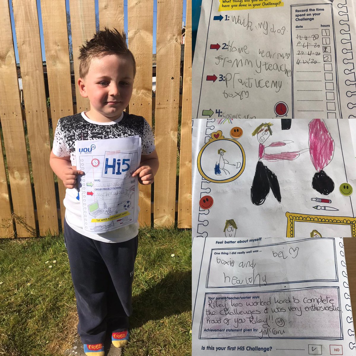 This @stbrigid1 boy completed his @YouthScotland HI5 award over the Easter Holidays, taking part in online fitness, practicising his boxing and going for walks. Thanks @MotherwellCLD