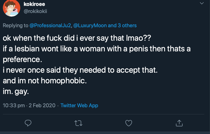 This tweet details the homophobia from Trans Activist who insist that Lesbian's like penis, and gay men vagina.After the initial post that will be done over a few days, I will update with new examples weekly. Feel free to link to it as needed.  #cottonceiling  #boxerceiling