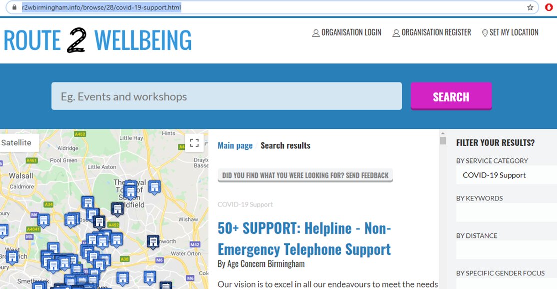 👏👏👏 Thanks to the sterling efforts of my colleagues Stephanie Bloxham <a href="/Route2Wellbeing/">R2WBirmingham</a> &amp; Jacob Standbridge <a href="/PocketTrumpeter/">Jacob S.</a>, our searchable health portal now contains more than 300 #Birmingham-based #Covid19 support services! Fantastic effort &amp; result!
r2wbirmingham.info/browse/28/covi…