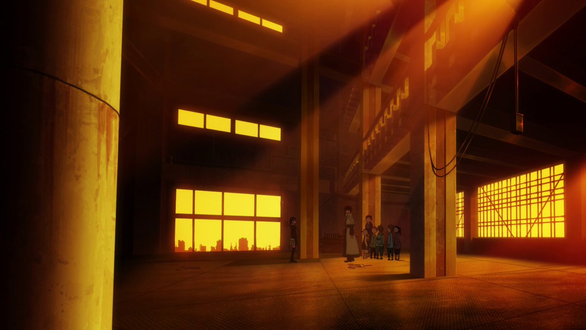 This warehouse thing is such a perfect location for these events to play out. It takes full advantage of the background art team's skill, and allows for some really strong layouts utilizing the architecture as well as the sunset.