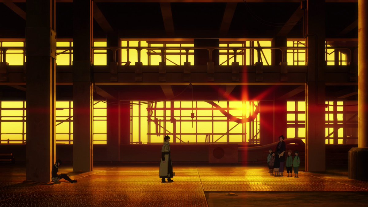This warehouse thing is such a perfect location for these events to play out. It takes full advantage of the background art team's skill, and allows for some really strong layouts utilizing the architecture as well as the sunset.