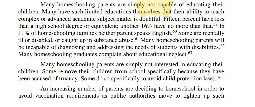 "Many homeschooling parents are simply not capable of educating their children. Many have such limited educations themselves that their ability to teach complex or advanced academic subject matter is doubtful."- Harvard Law School Professor