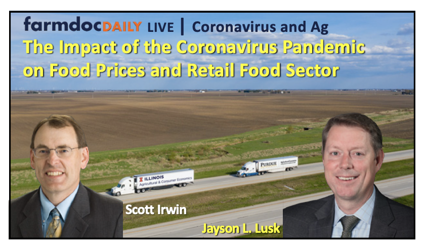 At the top of the hour- farmdoc webinar, April 21.*  @farmdocDaily LIVE |  #COVID19 and Ag.* The Impact of the  #Coronavirus  #Pandemic on  #Food Prices and Retail Food Sector.* Presented by  @ScottIrwinUI and  @JaysonLusk.