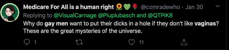 This tweet details the homophobia from Trans Activist who insist that Lesbian's like penis, and gay men vagina.After the initial post that will be done over a few days, I will update with new examples weekly. Feel free to link to it as needed.  #cottonceiling  #boxerceiling