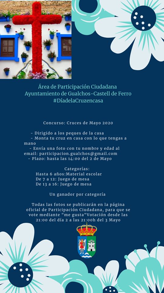Aunque no la podamos disfrutar, estamos en primavera.
Y una de las fiestas más tradicionales de esta época  las Cruces de Mayo.
Este año no las podremos celebrar en la calle, pero sí en casa. Os animamos a  participar en este Concurso. Saquemos la parte  creativa de los peques!!
