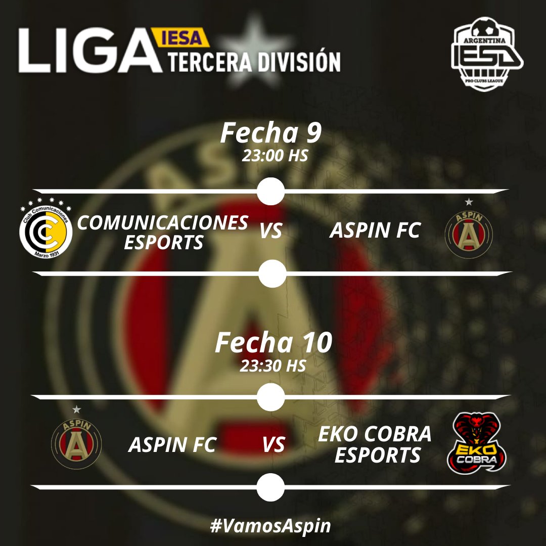 Dura fechas se presentan hoy para el #AspinFC donde enfrentara al puntero de la liga por un lado y por el otro un rival que nos sigue de cerca
#VamosAspin