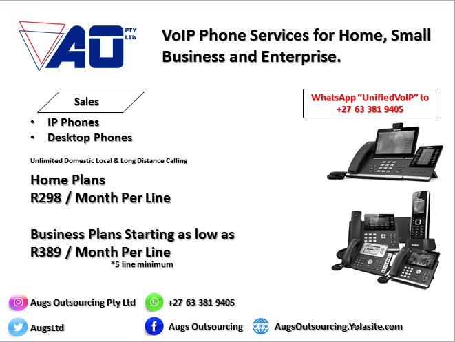 AugsOutSA's tweet photo. Business Telecoms. 
Save Save on calls and switch over to #Cloudtelephony #VoiceOverInternetProtocol 
#WhatsApp us and get a free quote +27633819405. Learn more @ https://t.co/XJW9DlDtyk https://t.co/0Z0DlRxq3R