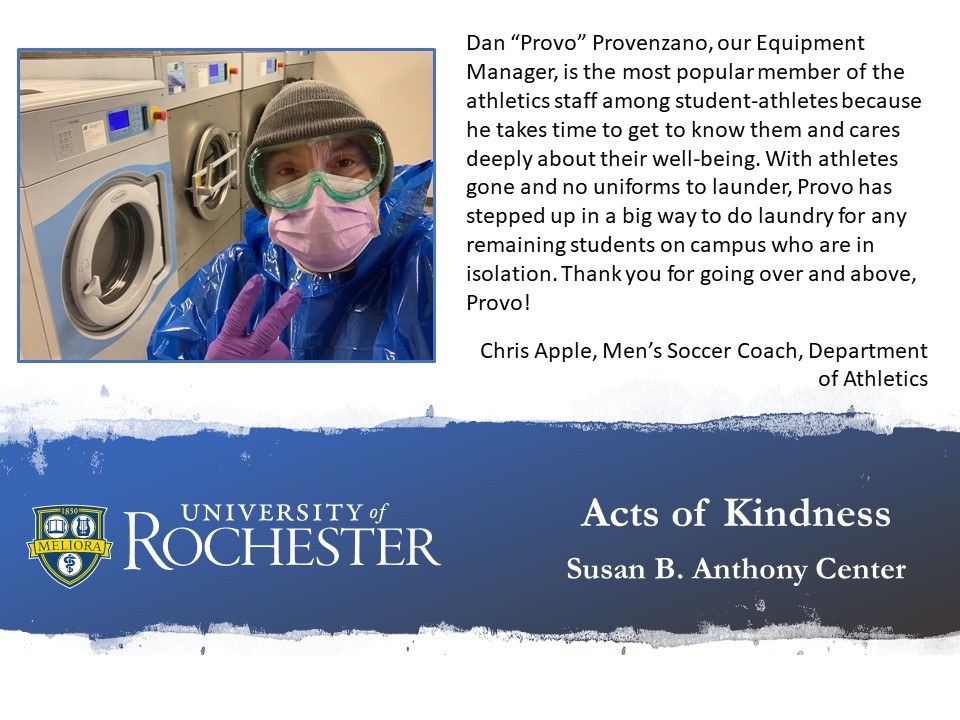Highlighting some <a href="/UofR/">University of Rochester</a> #ActsOfKindness amid these hard times with local people going the extra mile #URAOK #URLoved <a href="/UofRathletics/">University of Rochester Athletics</a>