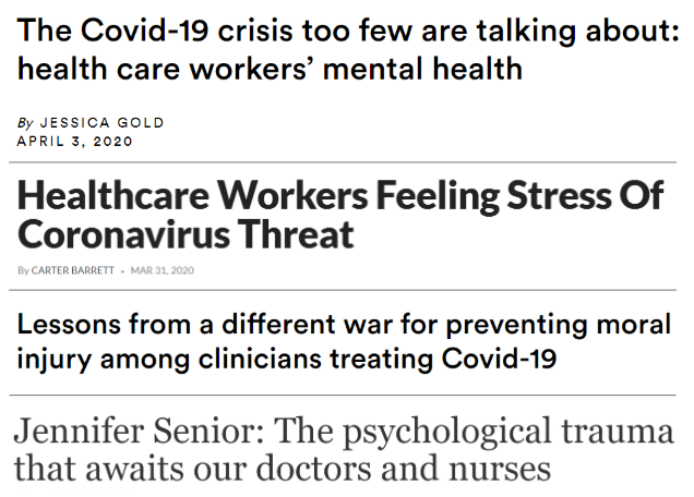 Seriously, so many laypress articles. What evidence do we have on this, and further, what evidence do we have on strategies that mitigate these mental health issues in health care workers?I presented these data the  @UChicagoMed  @UCCancerCenter grand rounds last week.2/