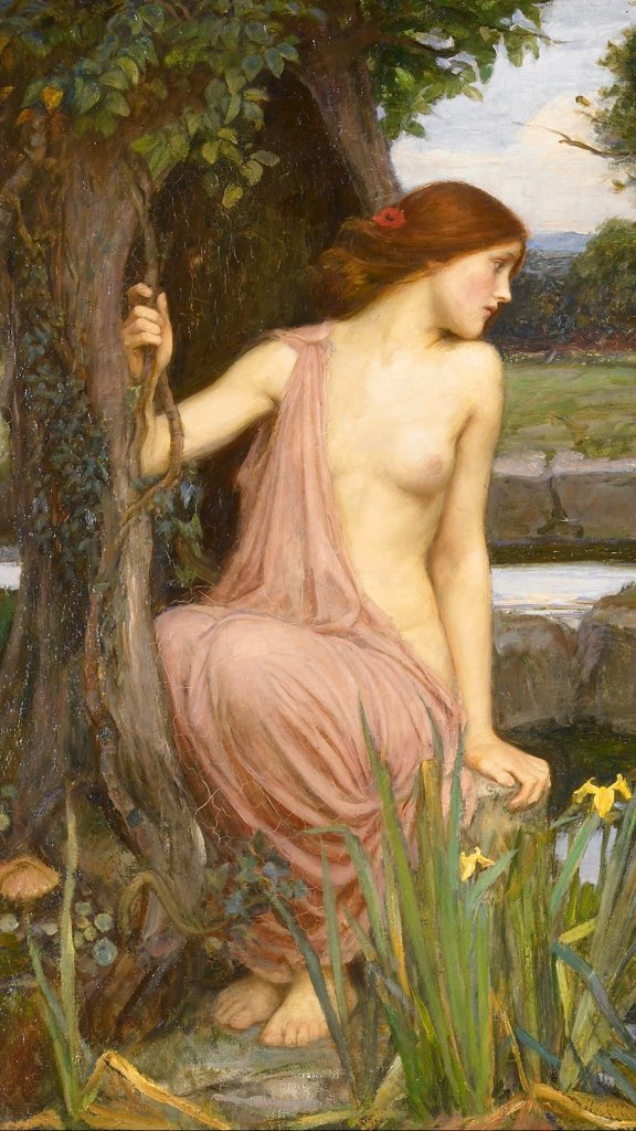 John William Waterhouse 1 — Echo and Narcissus (detail, Echo) 2 — Echo and Narcissus (detail, Narcissus) 3 — Circe Offering the Cup ti Ulysses 4 — Ophelia