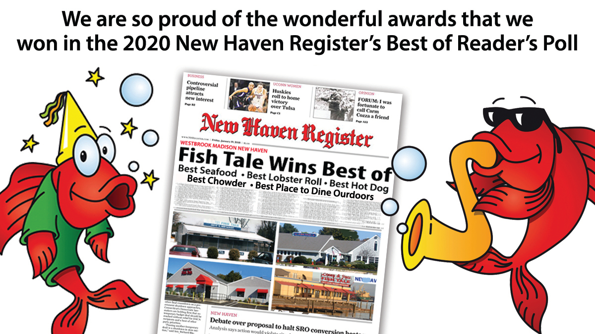 LJFishTale's tweet image. We are so proud of the wonderful awards that we
won in the 2020 New Haven Register’s Best of Reader’s Poll!
VOTED BEST SEAFOOD • BEST CHOWDER
VOTED BEST LOBSTER ROLL
VOTED BEST OUTDOOR DINING
VOTED BEST HOT DOG
Thank You to the New Haven Register Readers!