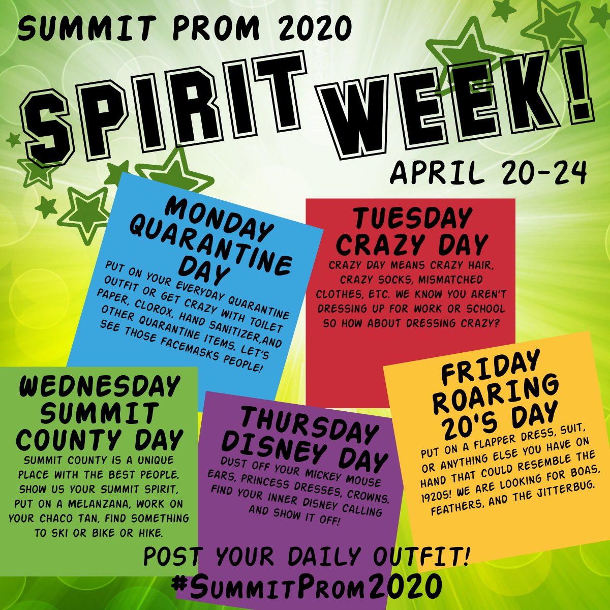 summitk12's tweet photo. Join SHS for #SummitProm2020 and Spirit Week!
Today is Crazy Day!
Let's see your crazy outfits!
#ssdedu @SummitHighTiger https://t.co/CLVXg620l8
