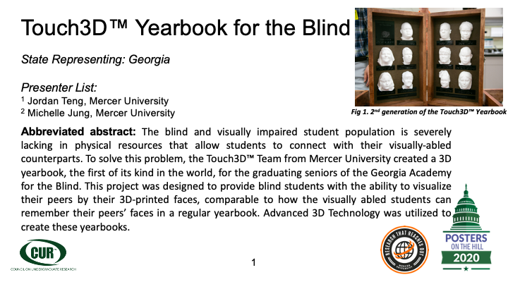 jteng_hk's tweet photo. Touch3D team @MercerYou used advanced 3D tech to make world’s first 3D yearbook of its kind which allows visually impaired students to visualize their peers through the sense of touch @CURinACTION #POH2020 #POHGoesVirtual @wjdtjdud6 @SenDavidPerdue @SenatorLoeffler @SanfordBishop https://t.co/zKlX8RolUI