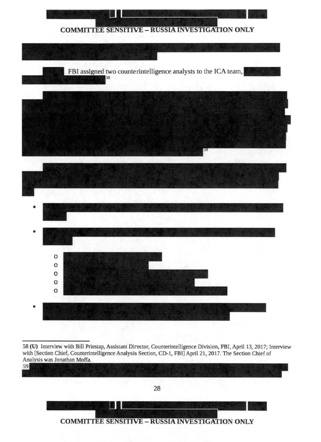 "FBI assigned two counterintelligence analysts to the ICA team,” per interviews with Bill Priestap, then assistant director of the FBI’s counterintelligence division, and the section chief of the counterintelligence analysis section.