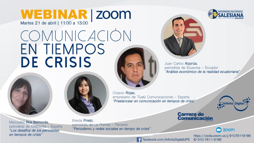 karialexandravb's tweet photo. Conéctate ! 
Se inició el #webinar  en donde se tratarán temas de “comunicación en tiempos de crisis” .
#MercedesRosBelmonte nos comenta los desafíos que viven los periodistas en tiempos de crisis.
#UPSconectado 
@InDi_UPS https://t.co/SfRPIBhHaU