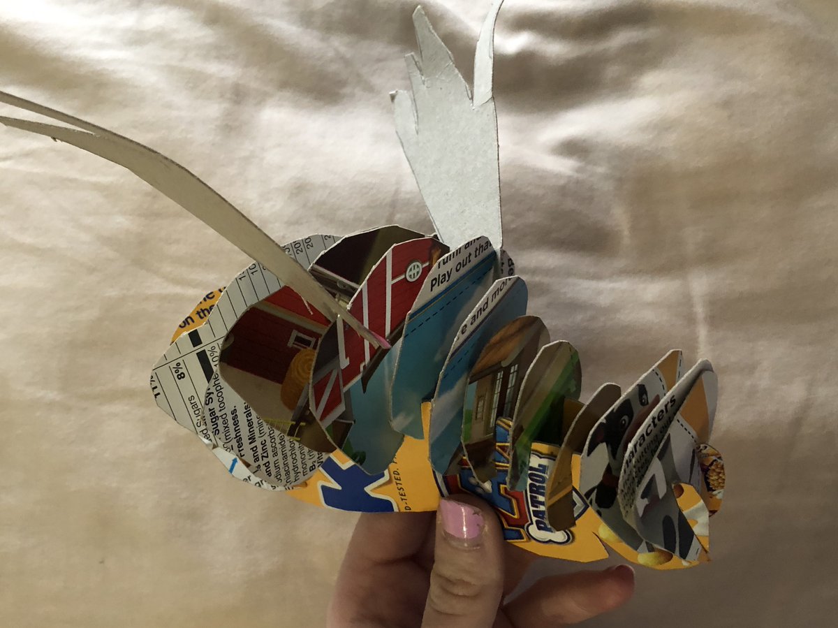 warehamhsART's tweet photo. No Glue? No Tape? No Problem! A "swarm" of bees created by Art 2 students. #sculpture #reusecerealboxes #successliveshere https://t.co/K9gjhzFle1