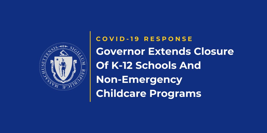 Today we extended the closure of K-12 schools and non-emergency childcare programs through the end of the school year. Remote learning will continue and @MASchoolsK12 is taking additional steps to boost remote learning to ensure we're doing everything we can to support students.