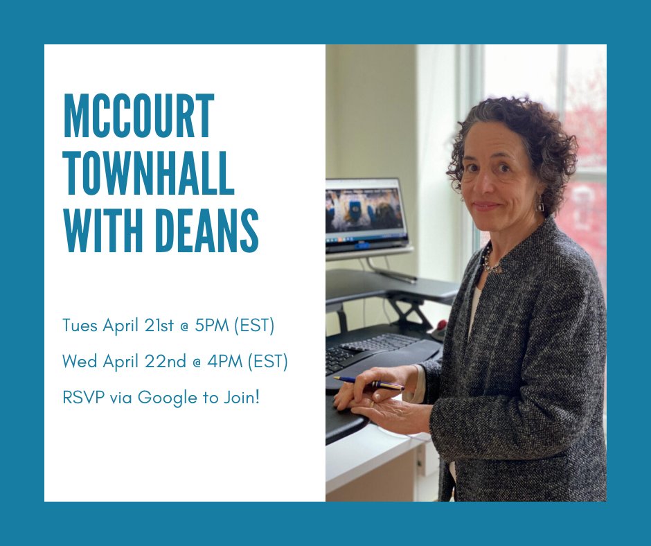 Questions or concerns re: how McCourt is handling the COVID-19 crisis? Join a townhall with the Deans today or tomorrow! RSVP via Google Link: 
docs.google.com/forms/d/e/1FAI…