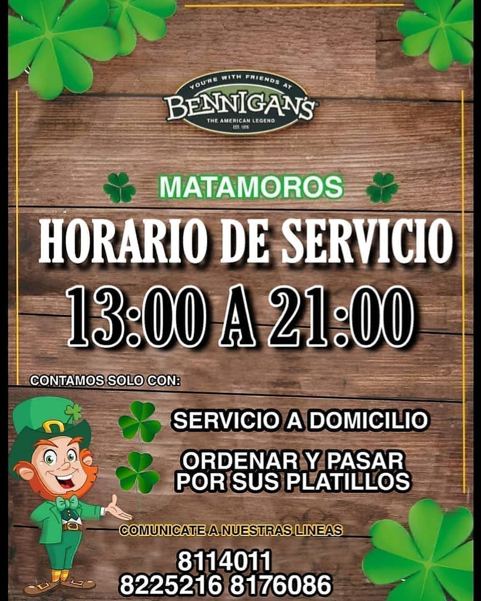 BennigansMaat's tweet photo. 💚 Si quieres comer algo legendario pero aun no sabes que, te ayudamos y te compartimos nuestro Menú para llevar con nuestros legendarios platillos favoritos. 😍 ¿Qué vas a llevar hoy? 🛵☎️🍀 
✅ 8688114011 📲
✅ 8688225216 📲
✅ 8688176086 📲

#bennigans #QuedateEnCasa https://t.co/9JsLqPwlIv
