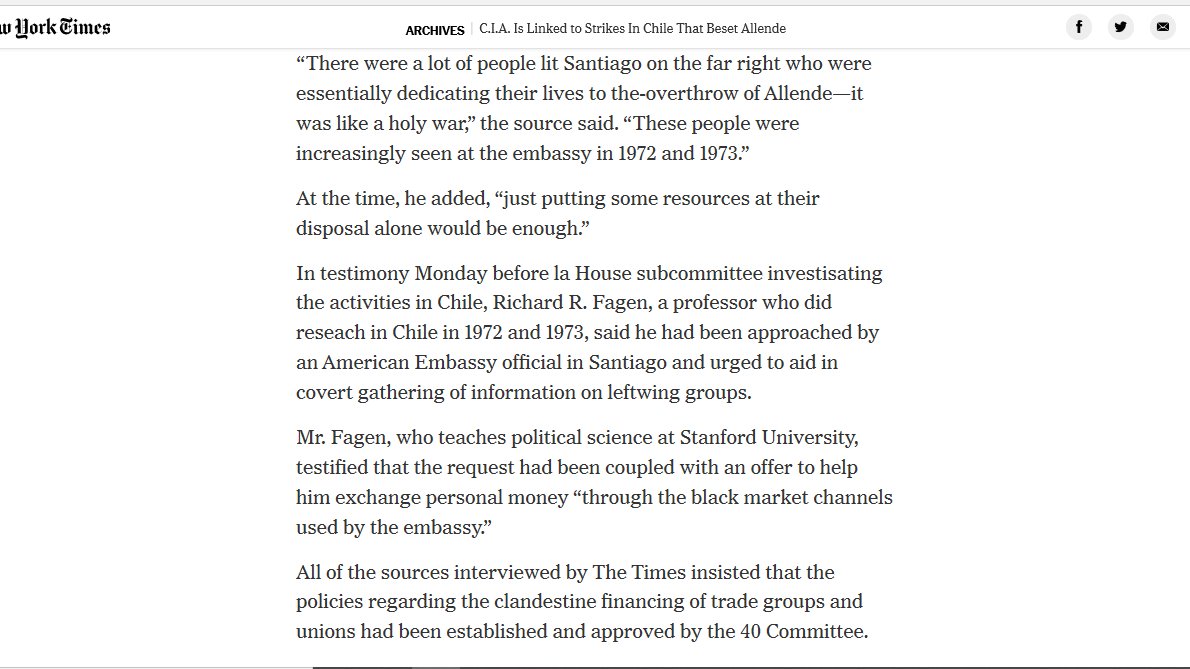  https://www.nytimes.com/1974/09/20/archives/cia-is-linked-to-strikes-in-chile-that-beset-allende-intelligence.htmlWas Halper one of the CIA people who helped lead the strikes against Allende and then the coup?Richard Fagen testified to Congress they had reached out out to him. The 40 Committee is believed to have been involved.