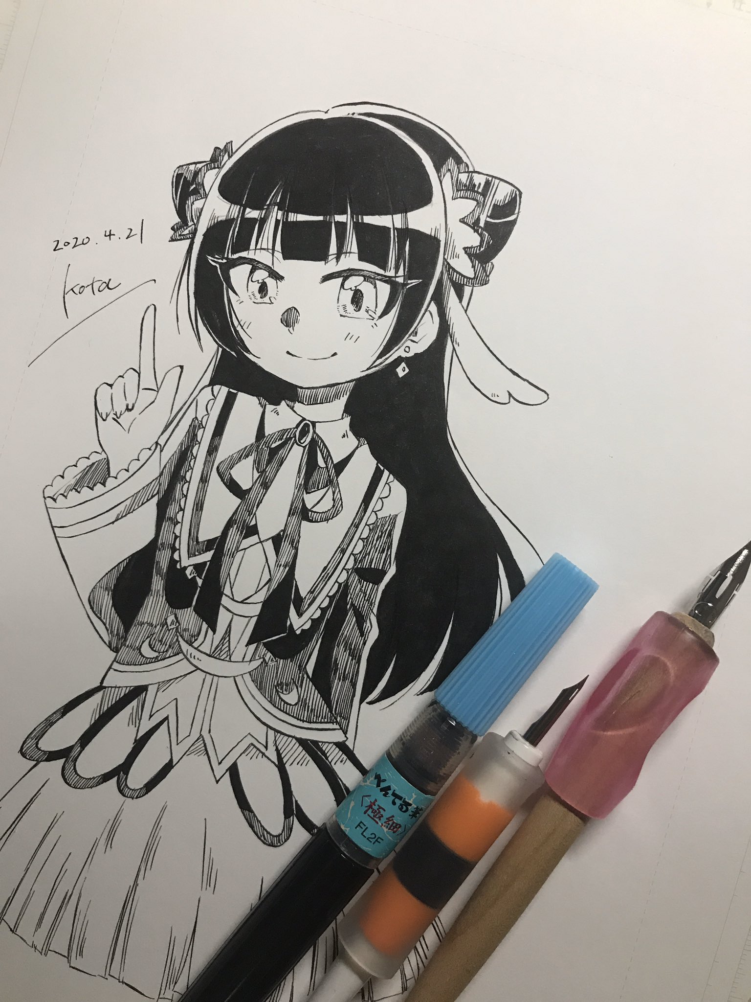 こた No Twitter つけペンとベタの練習で描いた善子ちゃん 顔の周りだけ丸ペンで他は全部gペン O O だ 大丈夫そう T Co Kdrju8z8vo Twitter
