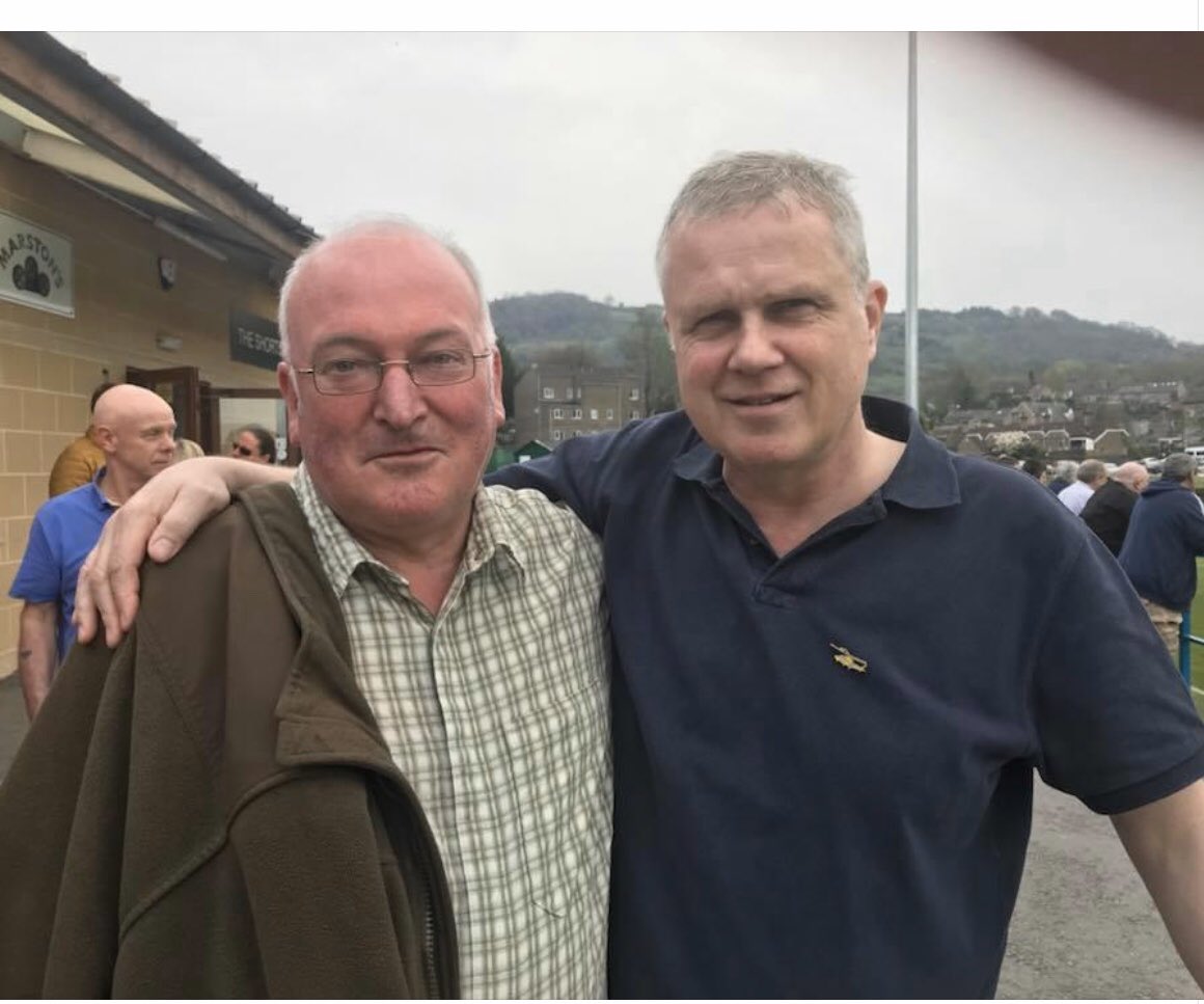 JoshuaJPE's tweet photo. 2 year memory...A happy reunion at today’s game against Workington! Last time Matlock played @WorkingtonAFC this Doctor (left) was part of a team who saved Ian’s (right) life by giving him CPR as he went into Cardiac Arrest. Thanks to @EMASNHSTrust @Helimed54 @Matlock_TownFC https://t.co/27srJYWhq6