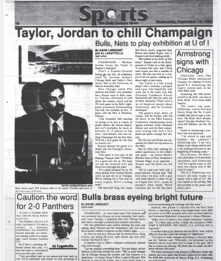 Four years later, I was a sports writer for the student newspaper at Eastern Illinois University. Fellow reporter  @allagattolla and I drove to Champaign-Urbana to cover a Phil Jackson media event.