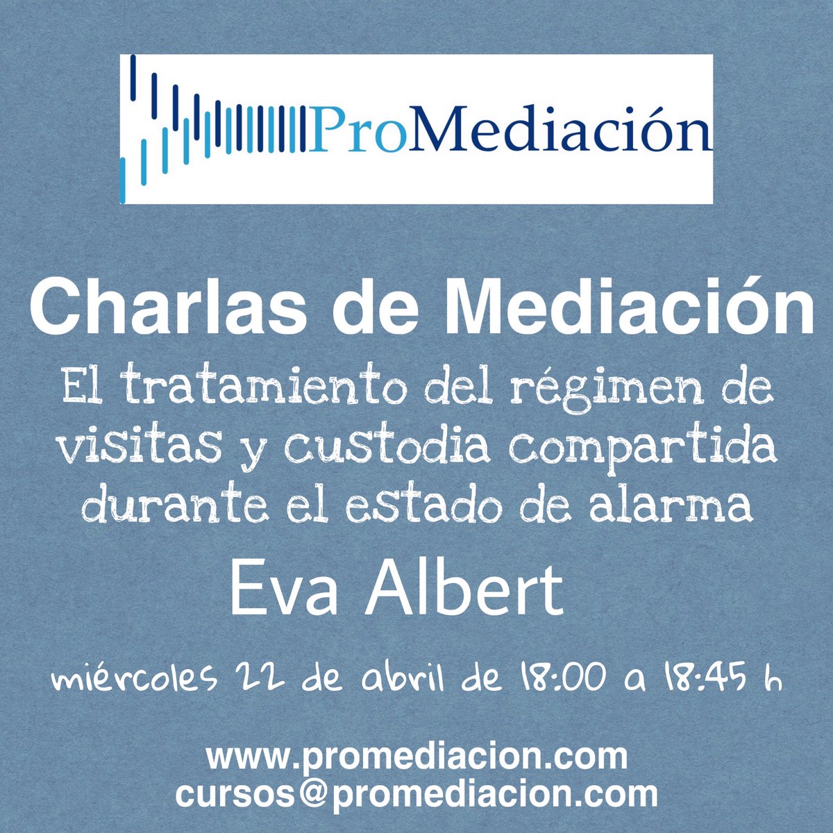 ProMediacion's tweet photo. Charlas de Mediación gratuitas. Por favor, mirad periódicamente las actualizaciones de la programación en
https://t.co/lXYdbhYg2X #mediación #ProMediación #YoMeQuedoEnCasa https://t.co/O6BEU1GpzG