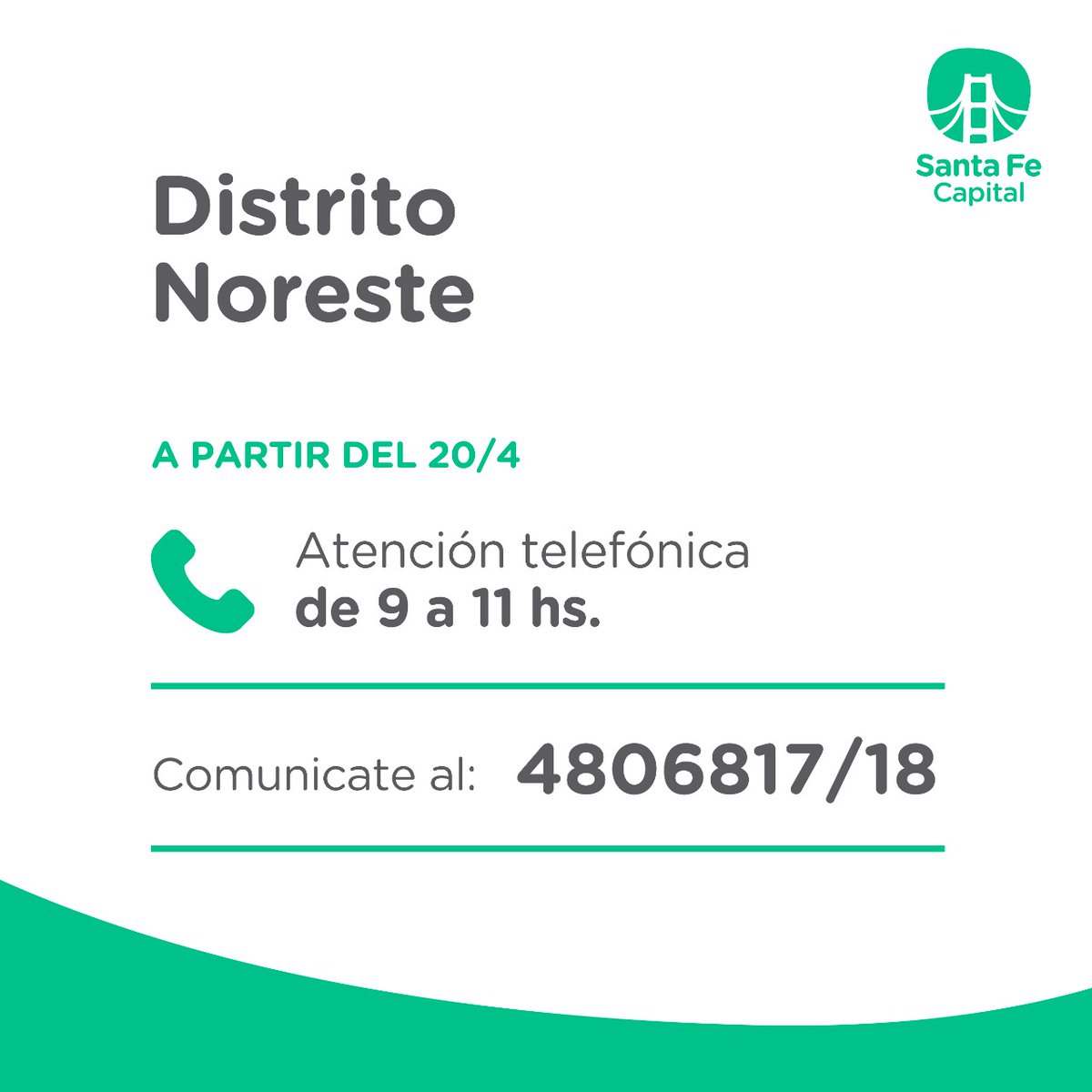 _SantaFeCapital's tweet photo. #DistritoNoreste 📞De 9 a 11 llamá al 4806817 o 4806818🕚 https://t.co/0BGaehlHvn