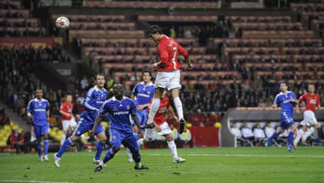 2007/08Ronaldo scored a towering header in the UCL final vs Chelsea which left Petr Cech stranded and give United the lead.