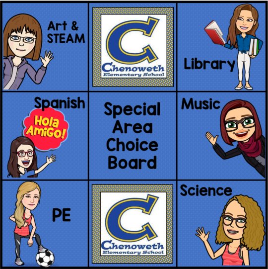With the help of <a href="/Bitmoji/">Bitmoji</a>, our <a href="/chenowethes/">Chenoweth Elementary</a> Special Area #ChoiceBoard looks great. #WeAreJCPSAtHome #MyNTIKy