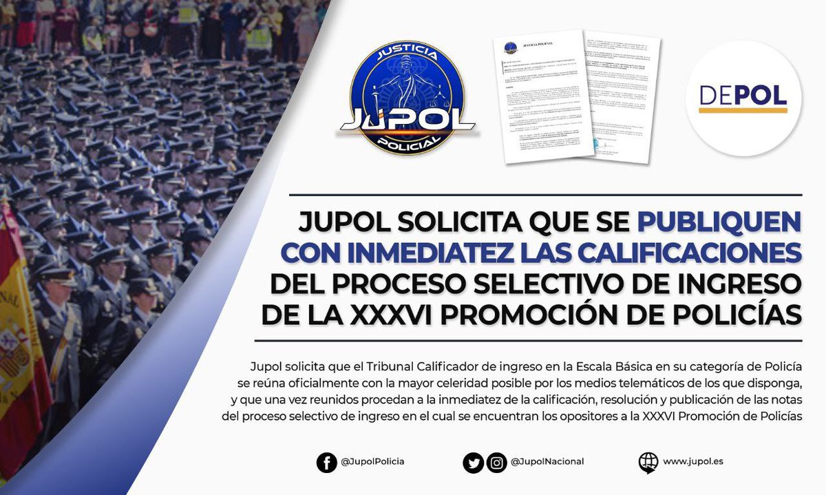 JupolNacional's tweet photo. 📝Solicitamos la inmediata publicación de las notas de la entrevista de más de 4000 #opositores #EscalaBasica de @policia
 
⚖️La futura promoción #XXXVI necesita que se cumplan las garantías técnicas y jurídicas 

@DePolAcademia 
@Vozdelopositor 

https://t.co/GTSkVGS4YQ https://t.co/ip36oY6k32