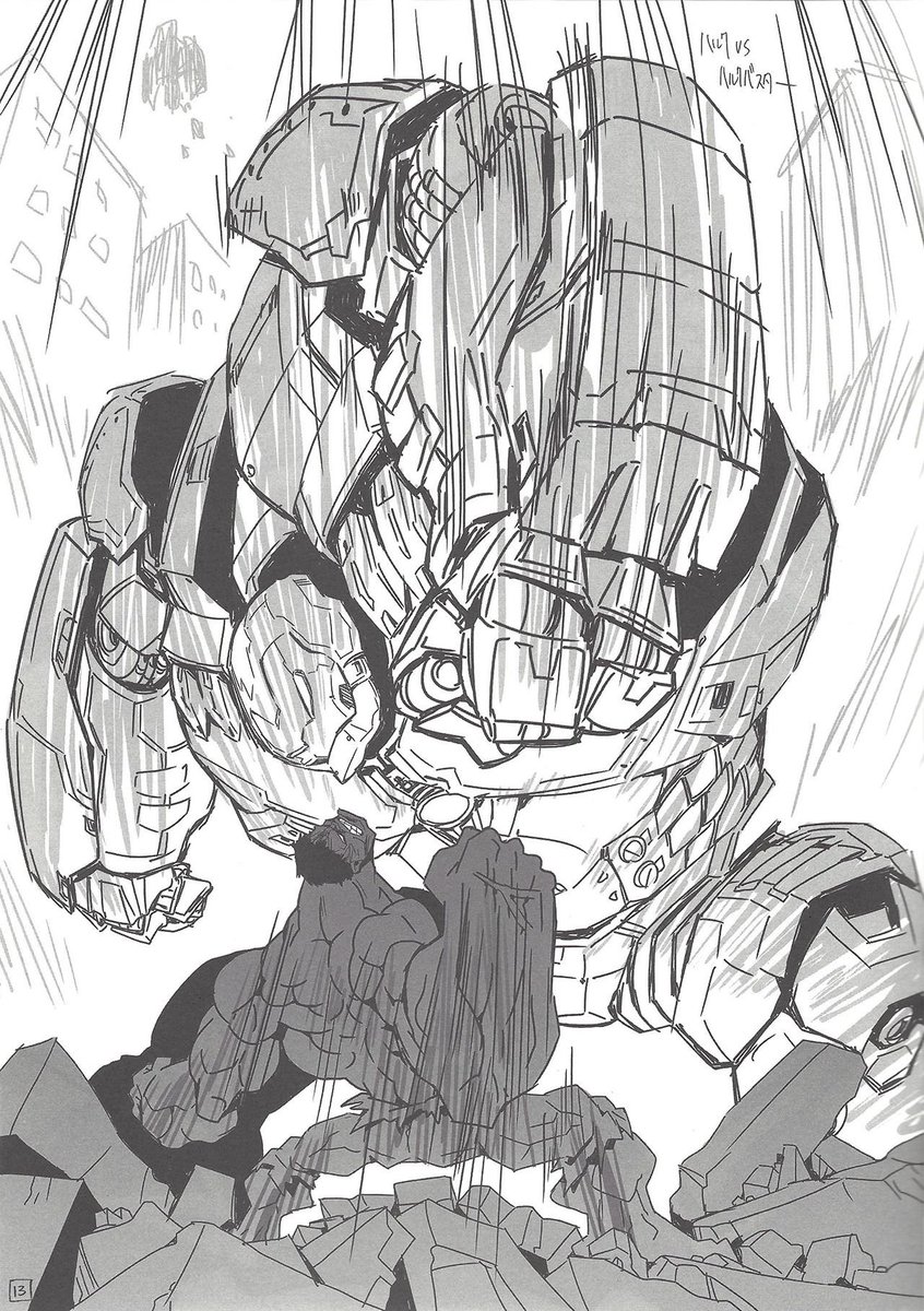 Ironman HulkBuster & Hulk dessinés par Hiroyuki Imaishi (GurrenLagann, Promare...)