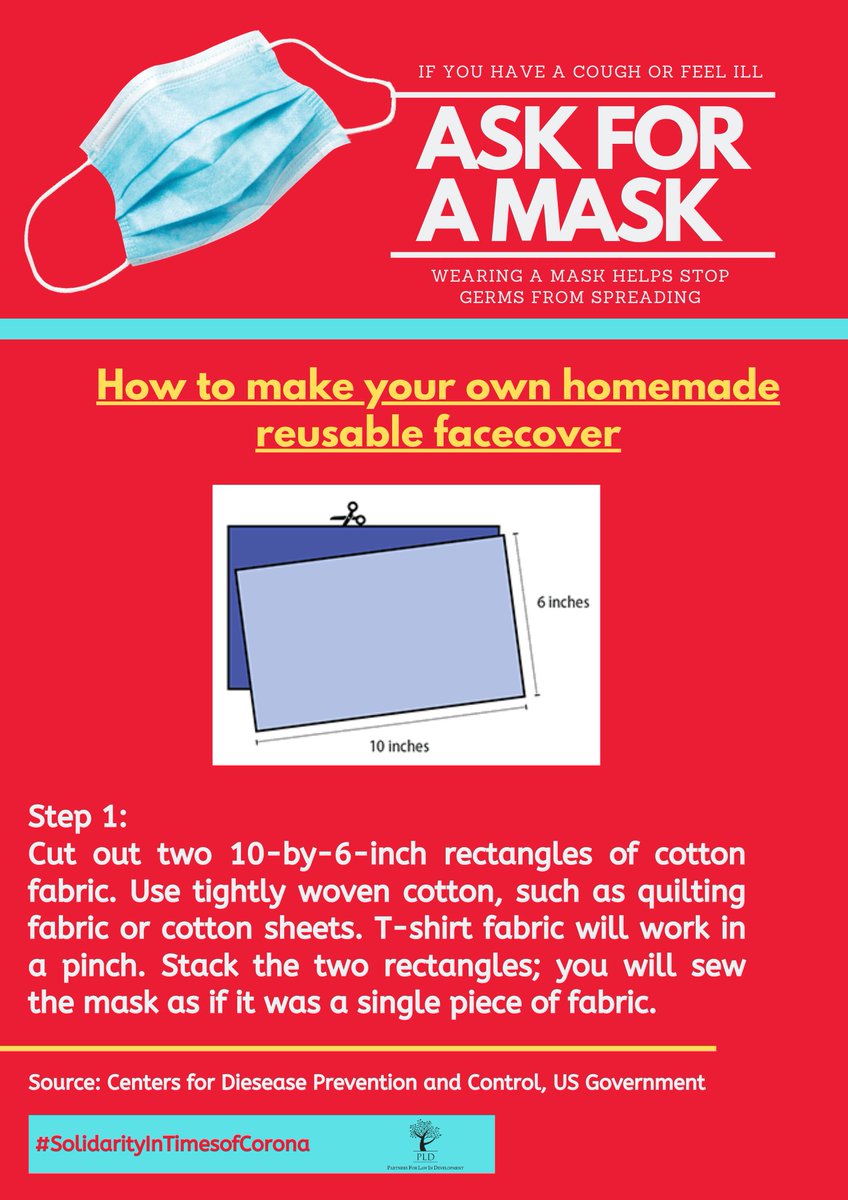 PLD will share information around social justice to call for greater awareness and action in the fight against  #COVIDー19 .Make your own  #facecover! Method for durable homemade  #masks, an useful resource to have in and outside of the current times. #Step1Share this thread.