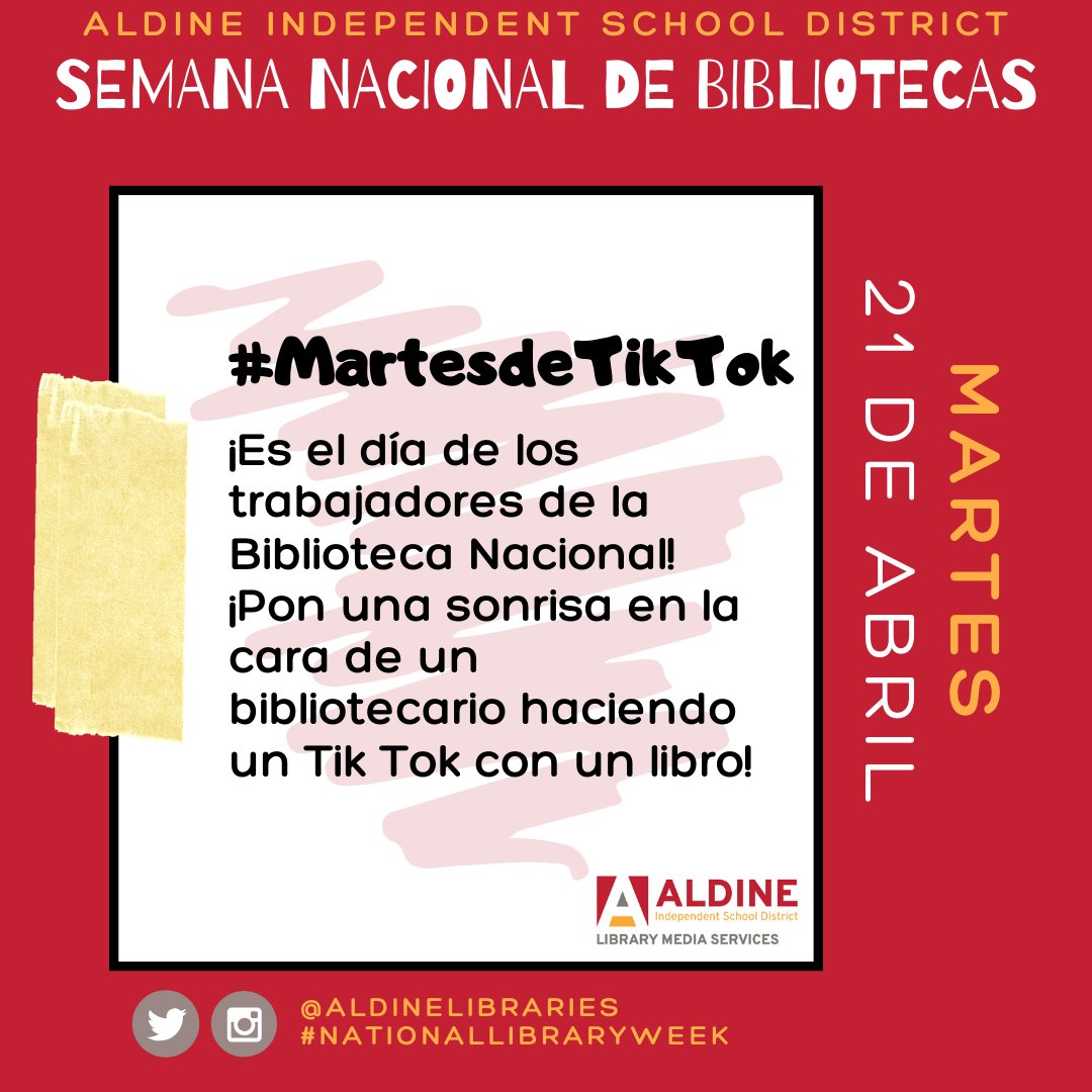 aldinelibraries's tweet image. Post your TikTok with our hashtags. #AISDNationalLibraryWeek #AldineAtHome #AldineReads