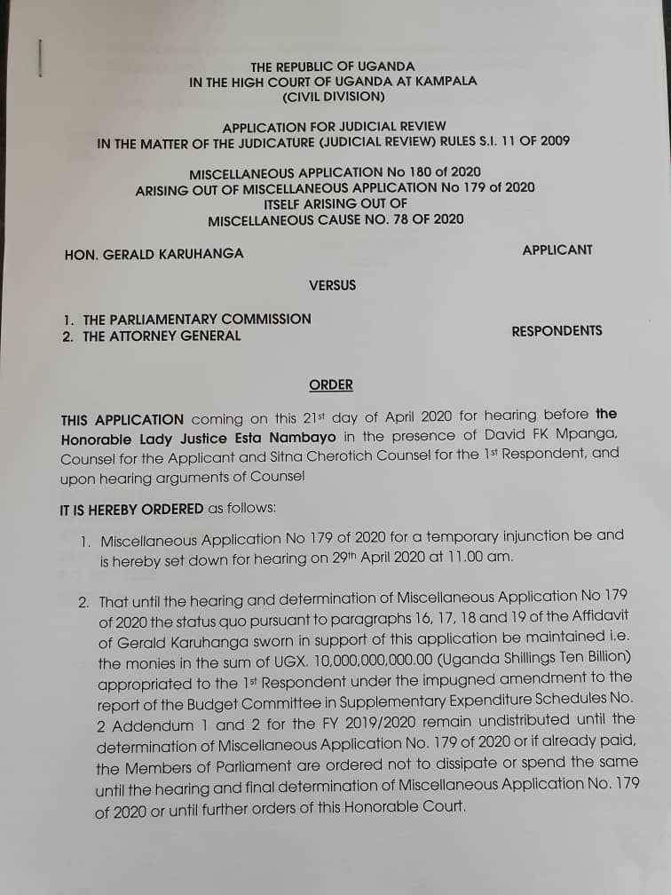 equalitynow_ug's tweet photo. Alert: Following law suit by Ntungamo Municipality MP Gerald Karuhanga & his Erute North counterpart Jonathan Odur yesterday, NOW Civil Div of High Court halts release of Sh10bn to MPs until April 29 when application challenging legality will be heard #Block10b @CSBAGUGANDA
๐๐ https://t.co/iaMiUZdkFo
